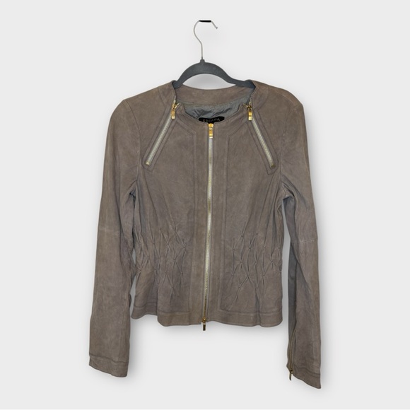 Escada Goat Suede Leather Moto Jacket | Taupe | EU 36/ US 4 | Luxury Designer - Picture 1 of 16